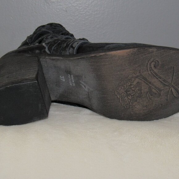 CHUNKY HEEL CRISS CROSS OPEN WEAVE BLACK SEXY BOOT-ZIP BACK-6 1/2-FREE PEOPLE-37 - Picture 10 of 11